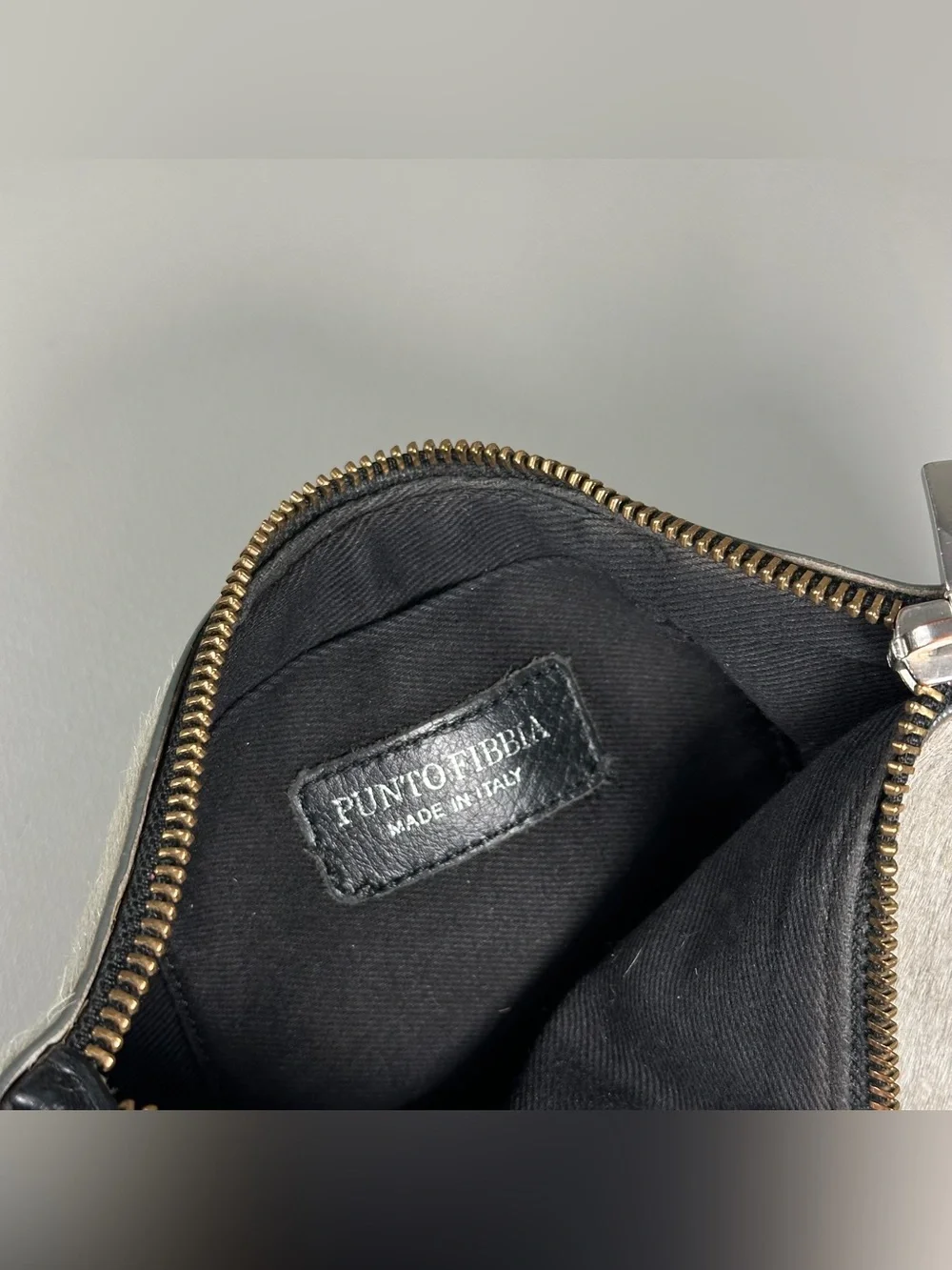 PUNTO FIBBIA Italian Calf Hair Genuine Leather Half Circle Wristlet Clutch